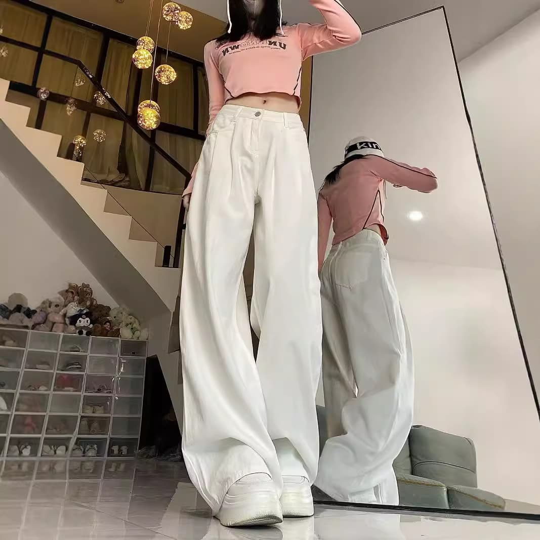 White Wide-Leg Jeans for Women 2024 New Spring/Summer Lightweight High-Waist Loose Slimming Straight-Leg Floor-Length Pants