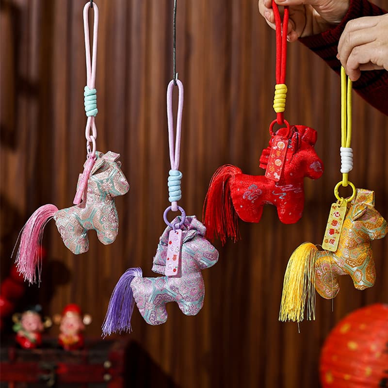 Chinese Style Horse Prosperity Hanging Ornament Brocade Zodiac Decoration Living Room Decor Anti-Song Brocade Small Horse Gourd Pendant Sachet