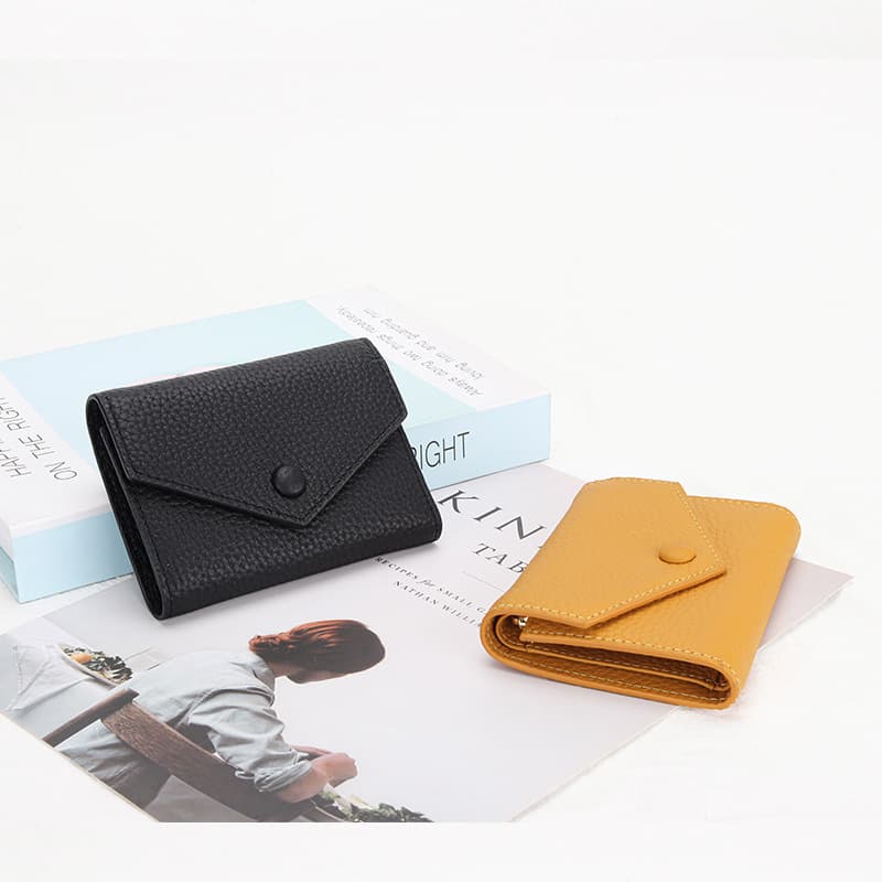 Genuine Leather Women's Wallet, Short Style, Simple Folding Design, First-Layer Cowhide Wallet, Japanese and Korean Fashion, New Envelope-Style Coin Purse