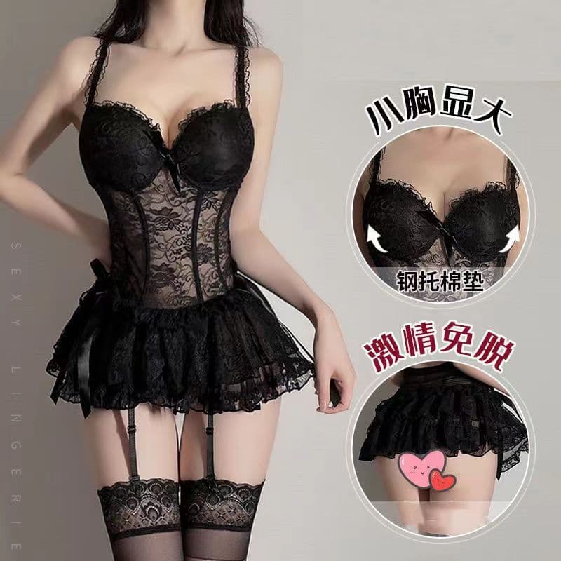 Pure Desire Style Sleepwear Uniform Set, Underwire Push-Up Bra for Small Bust, Sexy Lingerie Plus Size with Padded Cups