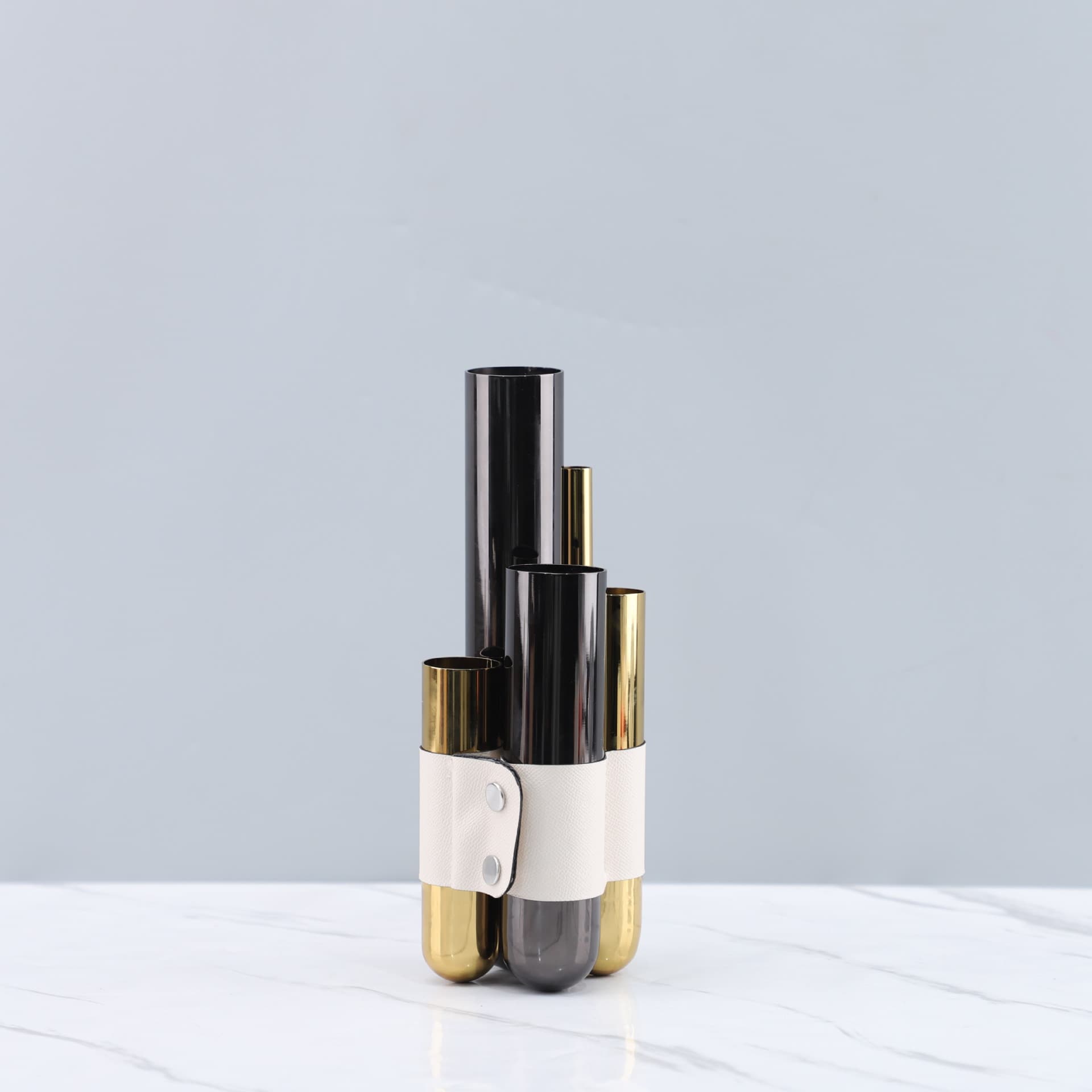 Simple modern metal leather cylindrical vase desktop decoration living room entrance bedroom model room set ornaments