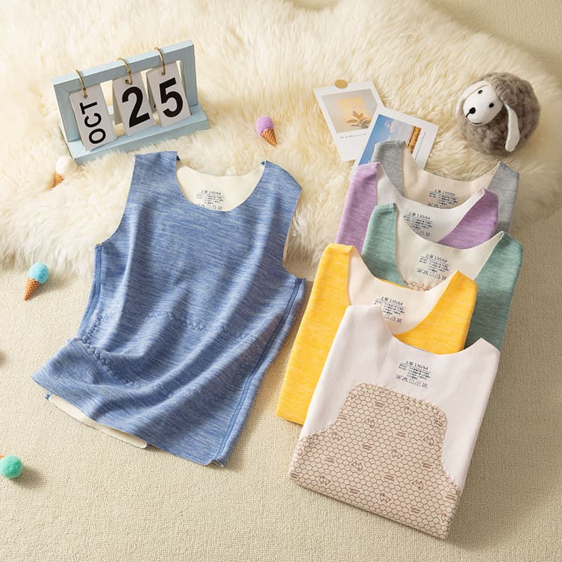 Autumn and winter children's AB side patch fleece thickened warm vest, belly and back protection double-sided fleece seamless shoulder vest