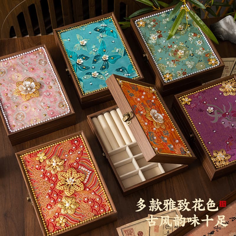Teacher's Day gift Song brocade jewelry box solid wood storage box handmade diy material package cultural and creative team building gift