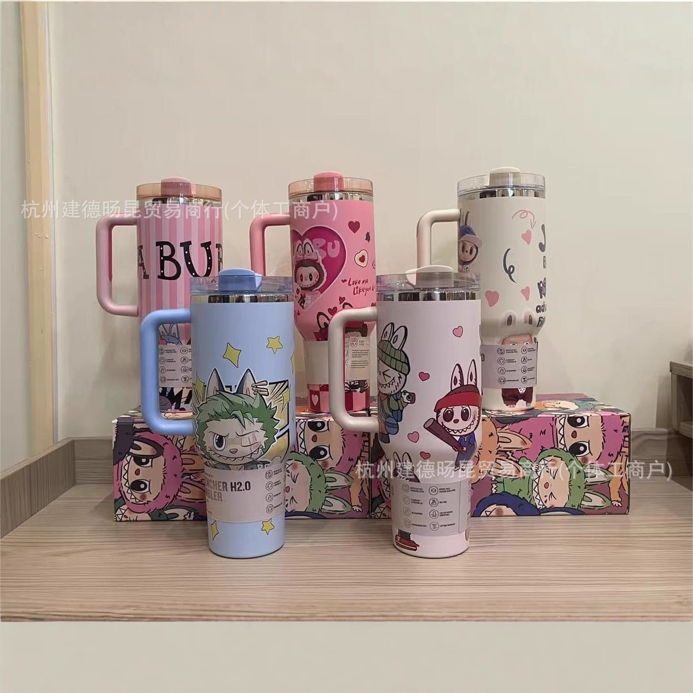 Cross-Border New Style Labubu Thermos Cup with High Appearance and Large Capacity Handle Ice Cup