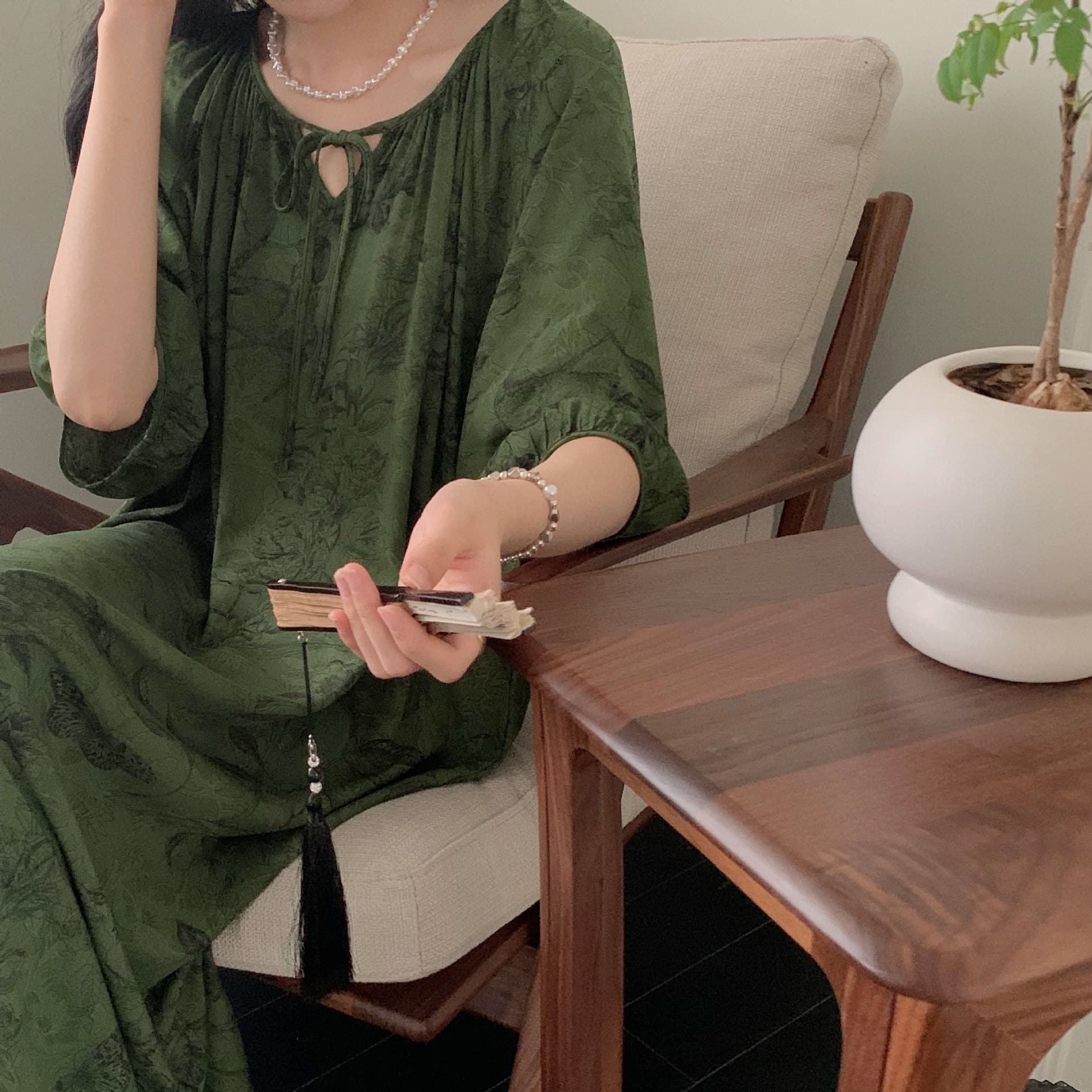Women's Summer Nightgown Thin Beach Long Skirt Cotton Silk Pajamas Spring and Autumn Resort Style Cotton Silk Home Clothes Large Size Casual