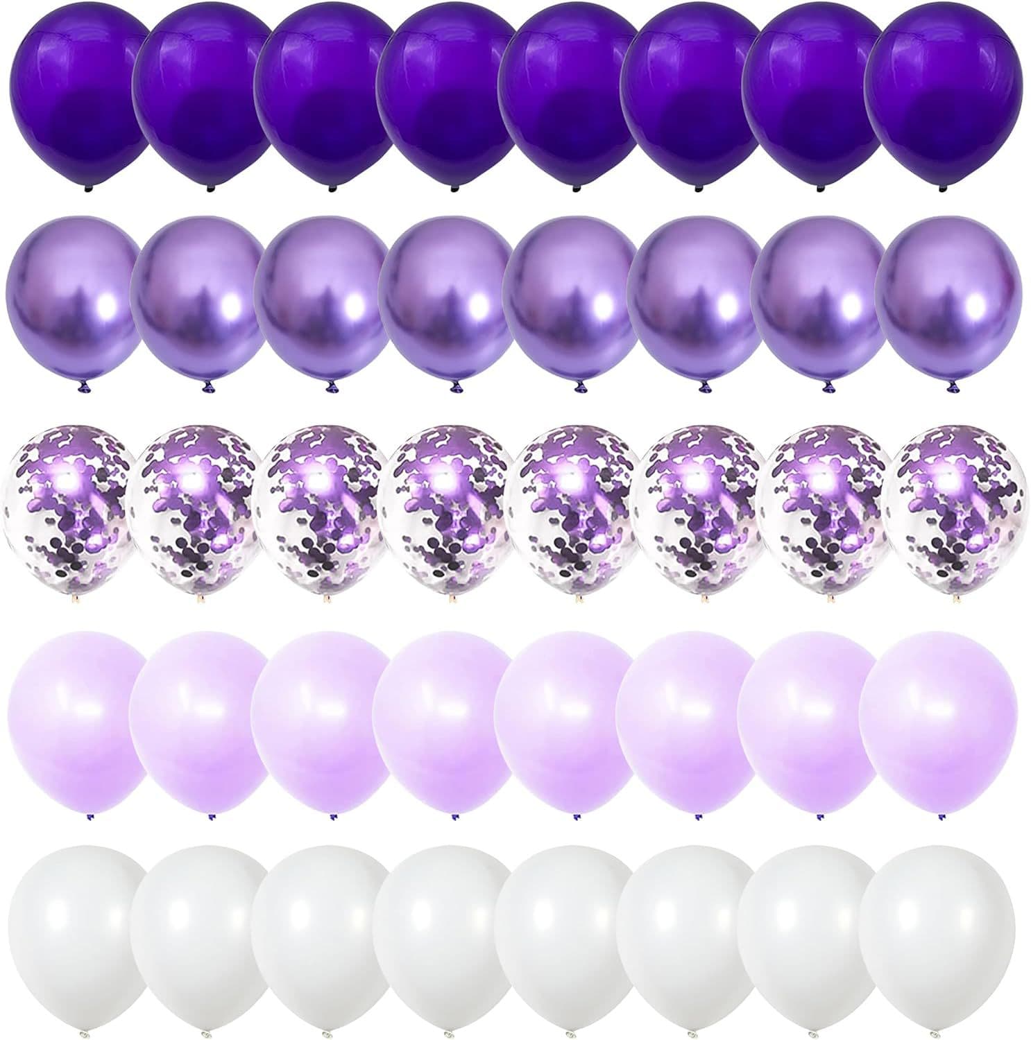 12-inch dark purple light purple metal chrome purple confetti balloon set wedding birthday party decoration 60 pieces