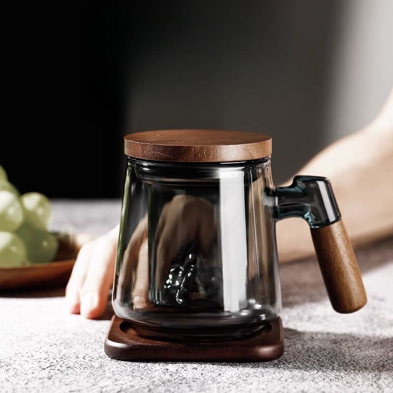High borosilicate heat-resistant glass water cup, office tea cup, mountain viewing cup, tea water separation and filtration three-piece cup