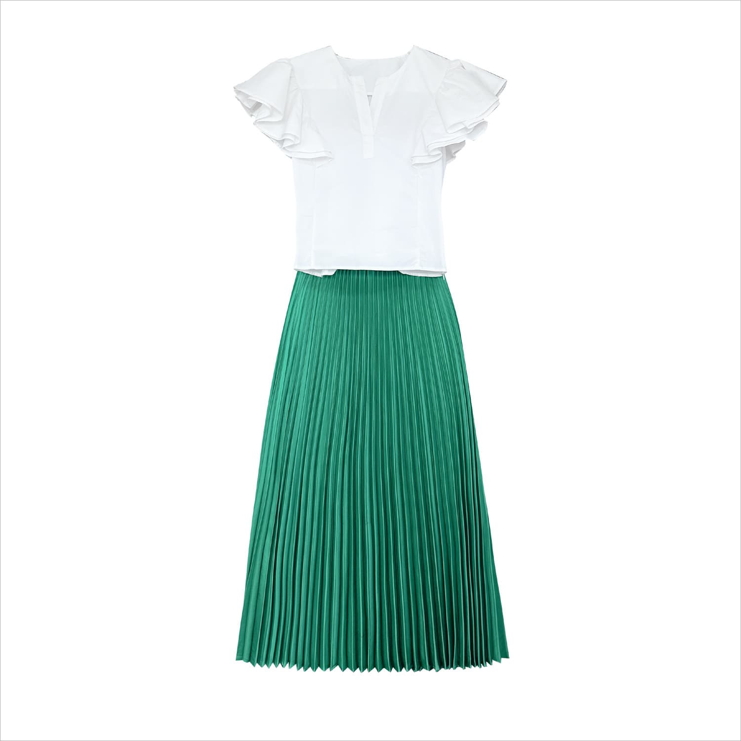 New Spring/Summer Style Liu Yifei Rose-Inspired Ruffle Casual Vest Top Green Skirt