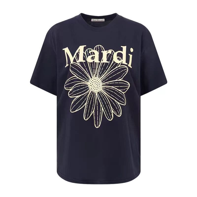 Cross-border Summer New Mardi Daisy Floral Print Letter Men's and Women's Round Neck Short Sleeve T-Shirt 230g