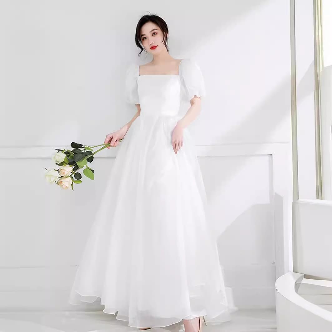French light wedding dress 2026 simple temperament outing gauze travel shooting outdoor white dress bride wedding dress wholesale