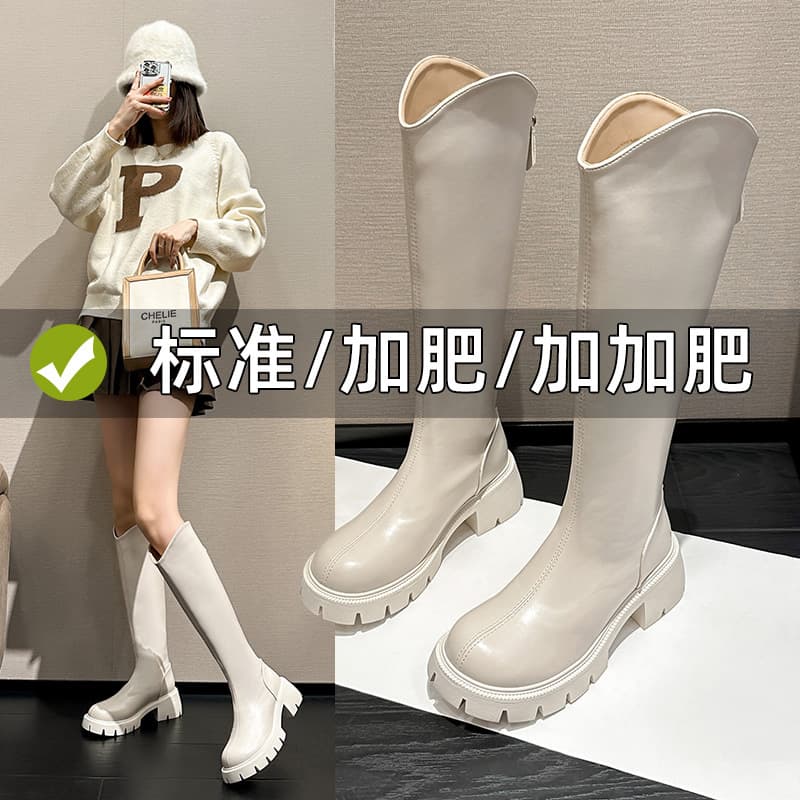 Plus Size Women's Western Style High Top Boots Thick Bottom Round Toe Winter Knight Boots Long Boots Martin Boots Korean Style