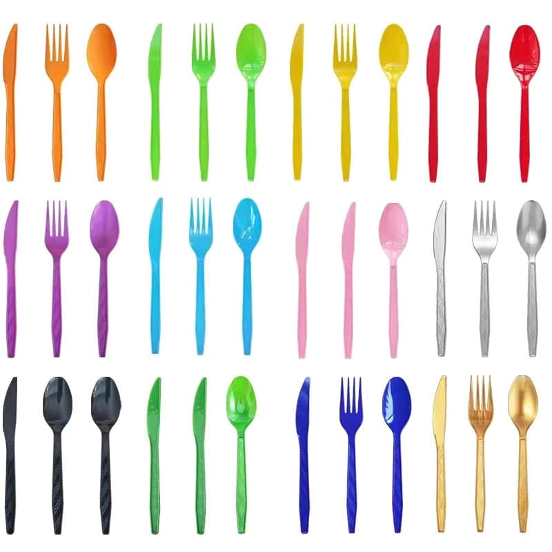 Cross-border Textured Multicolor Thick Disposable Plastic Cutlery for Party Tables, Ready Stock Wholesale