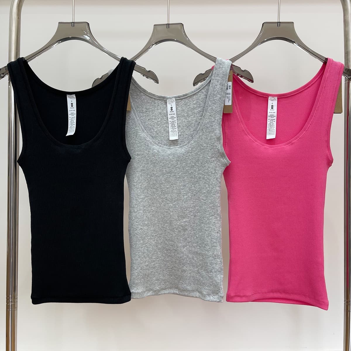 SKIMS Kim Kardashian Style U-Neck Ribbed Camisole Tank Top European and American Slim Fit Solid Color Inner Wear Outer Wear Sports Crop Top