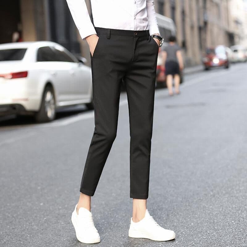Autumn Spring Men's Casual 9/10 Length Pants, Men's Suit Pants, Slim Fit 9/10 Length Pants, Tapered Leg Trousers, Business