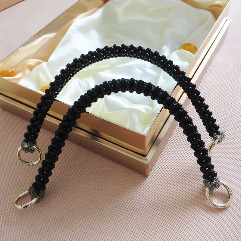 Black pearl bag strap accessories women's bag handle short chain beaded braided hand strap shoulder bag chain bag strap