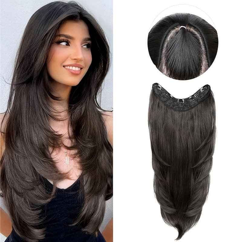 Slightly Curly Wig Piece for Women Long Hair One-Piece Volume Boost Fluffy High-Layer Inward Curl Big Wave Seamless Lightweight Hair Extension