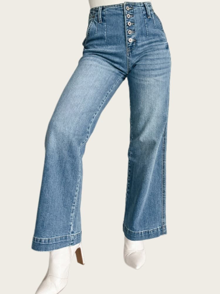 2026 Spring/Autumn Light Blue Multi-Button Stretch Straight Leg Women's Jeans Vintage Classic Washed JEANS Cross-border