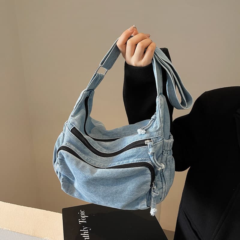 New Versatile Crossbody Bag Denim Shoulder Bag Canvas Bag Casual Commuter Bag Messenger Bag Large Capacity Handbag
