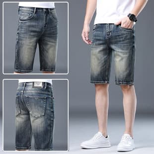 High-End Brand Denim Shorts for Men, Vintage Mid-Length Stretch Casual Youth Luxury Cross-Border Bestseller Direct Sales