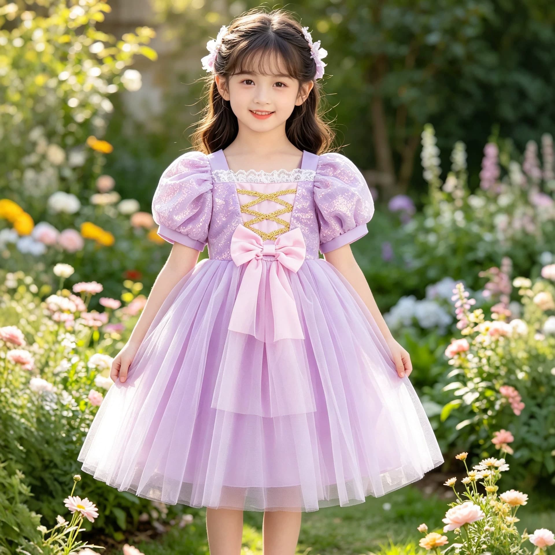 Cross-border girls new Sophia Rapunzel puffy dress party party mesh bow princess dress
