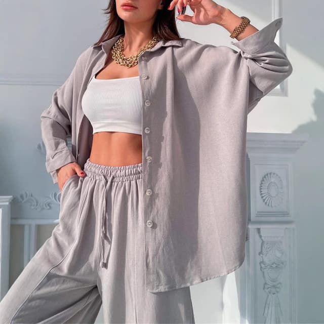 European and American Trendy Spring/Fall Women's Fashion Cardigan Long-Sleeve Solid Color Two-Piece Casual Set