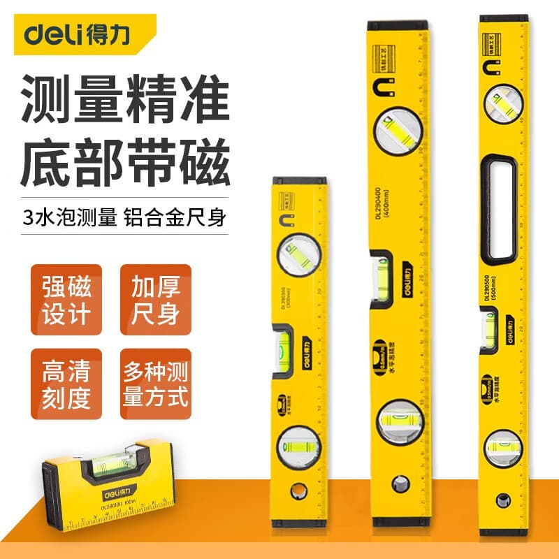 Deli Magnetic Level Ruler High Precision Solid Multi-Function Straight Edge Measuring Level Tool for Electricians and Plumbers