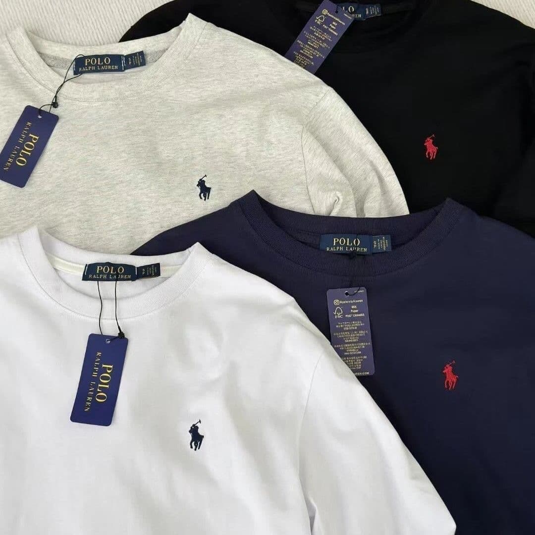 Cross-border RL Ralph Lauren Pony Embroidery Long-Sleeve T-Shirt Unisex Classic Loose Fit Versatile with QR Code