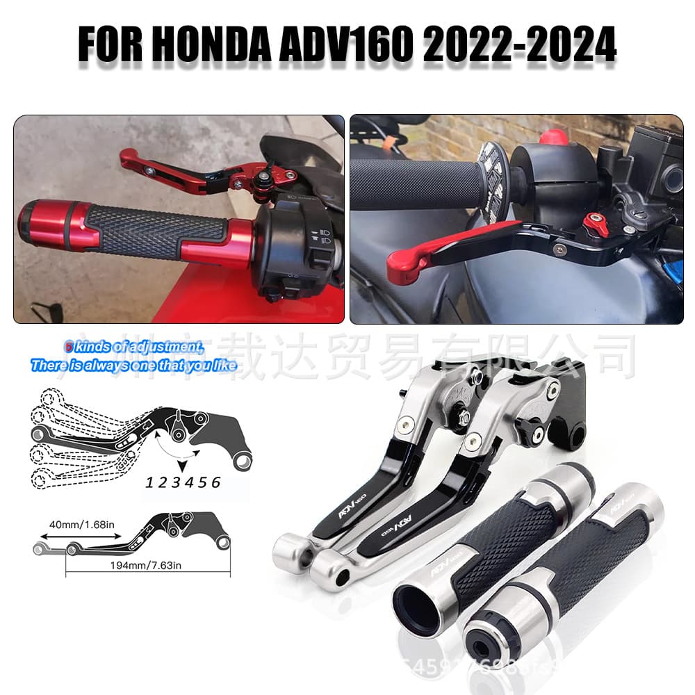 Color Clutch Brake Lever and Handlebar Grip Set for Honda ADV160 22-24, Telescopic Folding Design