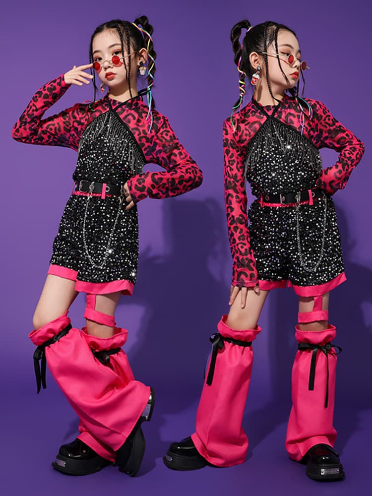 Girls Jazz Dance Costume, Kids Street Dance Performance Outfit, Cool Hip Hop Runway Stage Wear