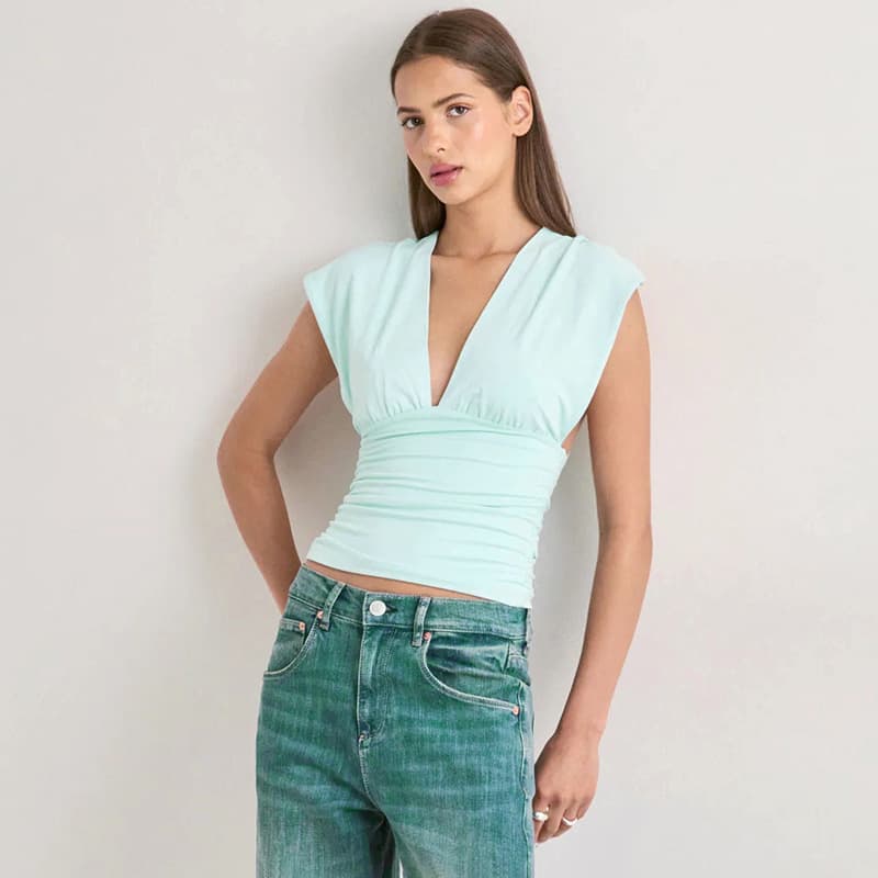 J26TP270 European and American Style Cross-Border Women's Summer New Elegant Versatile V-Neck Cross Back Sleeveless T-Shirt Top