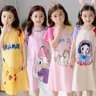 Children's Nightgown Girls' Summer Short Sleeve Baby Thin Korean Style Little Girl Cartoon Kids Homewear Summer