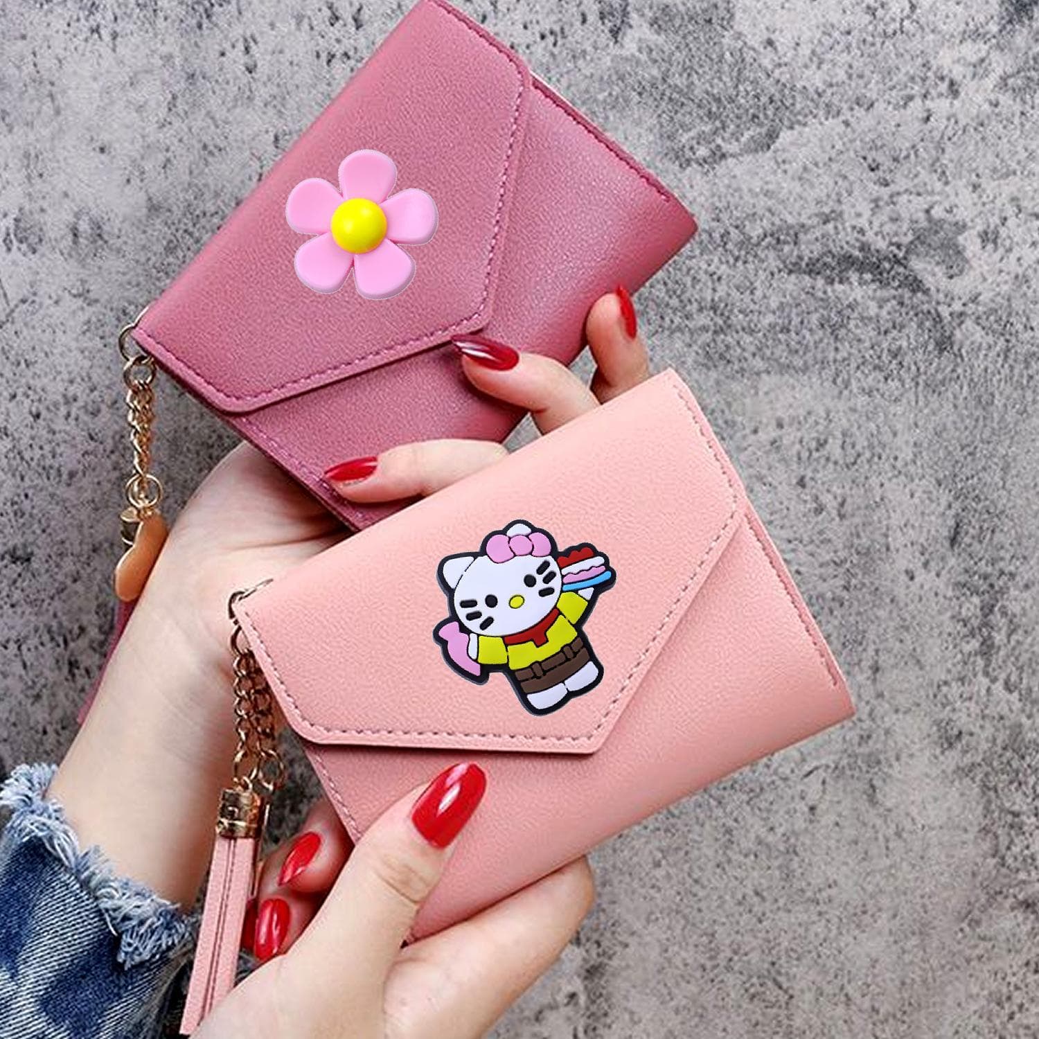 Hello Kitty Pure Color Tassel Coin Purse Shein Cross-Border Popular Short Wallet Cute Cartoon Wallet Thin