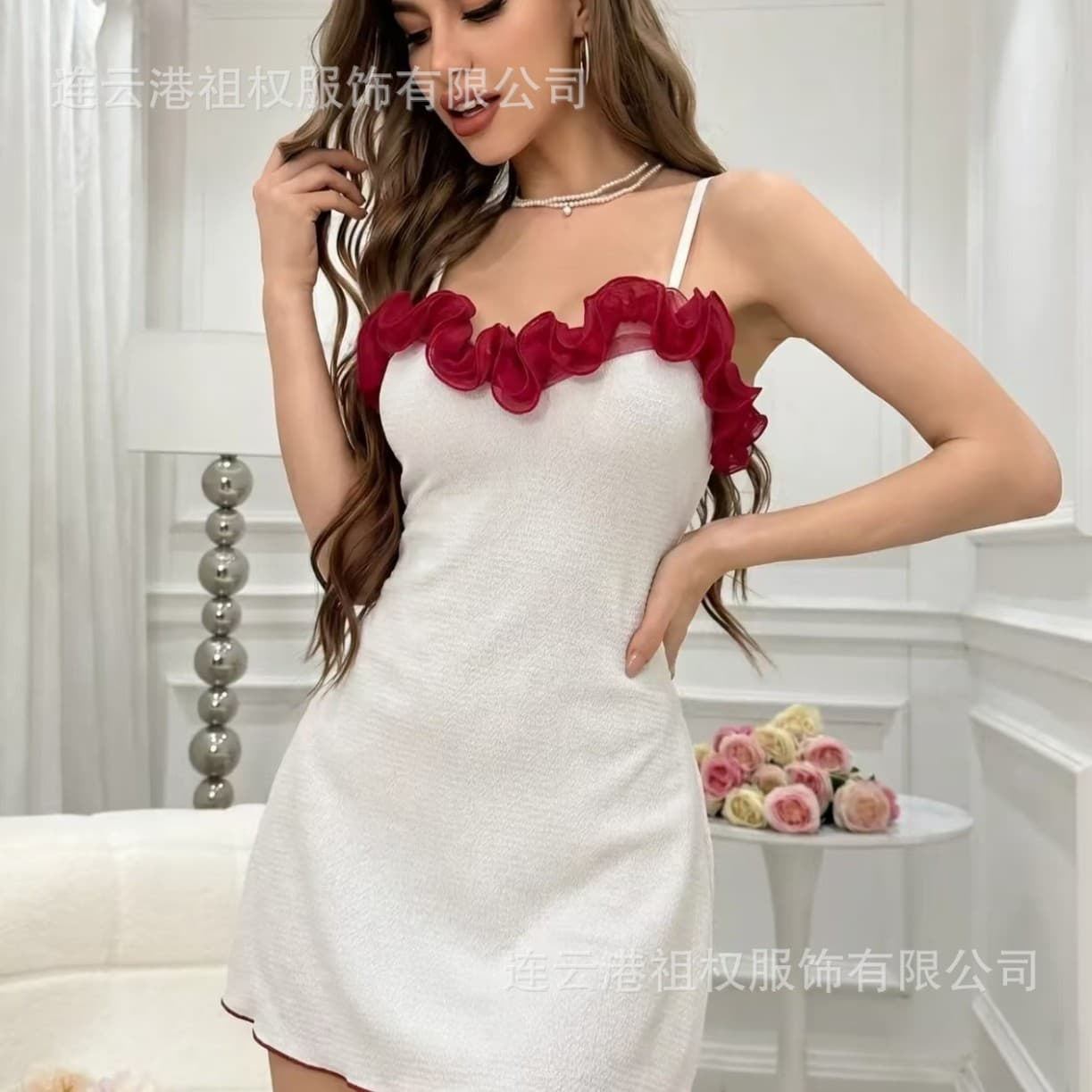 European and American Notch Lapel Contrast Color Pajama Set for Women, Spring/Autumn New Arrival, High-End Loose Tie-Front Long Sleeve Long Pants Loungewear Trend