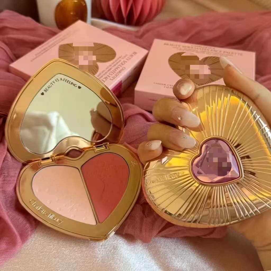 Premium C/t Double-Color Heart Blush Palette 13G, Shades: PINK# Rose Pink, PEACH# Bean Paste Red