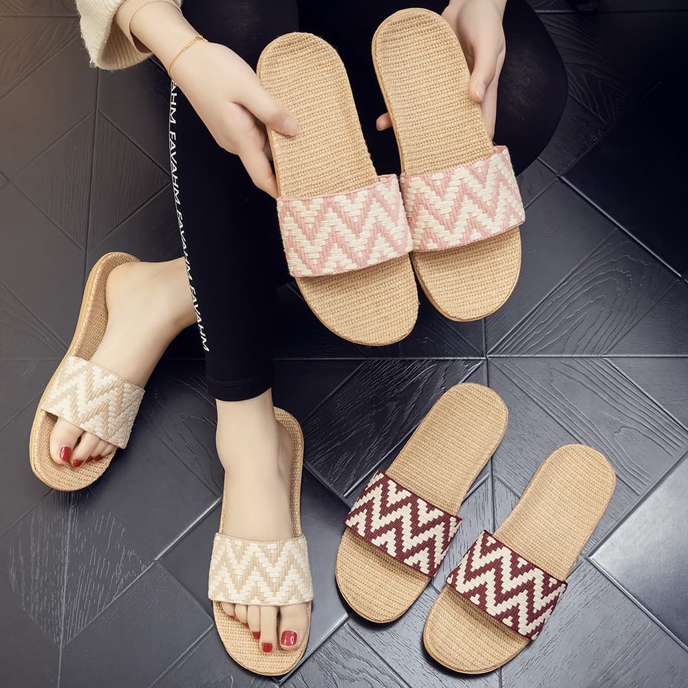 Linen Slippers Home Use Couples Indoor Wooden Floor Anti-slip Thick Bottom Men Women Summer Cool Slippers Breathable Sweat Absorbent