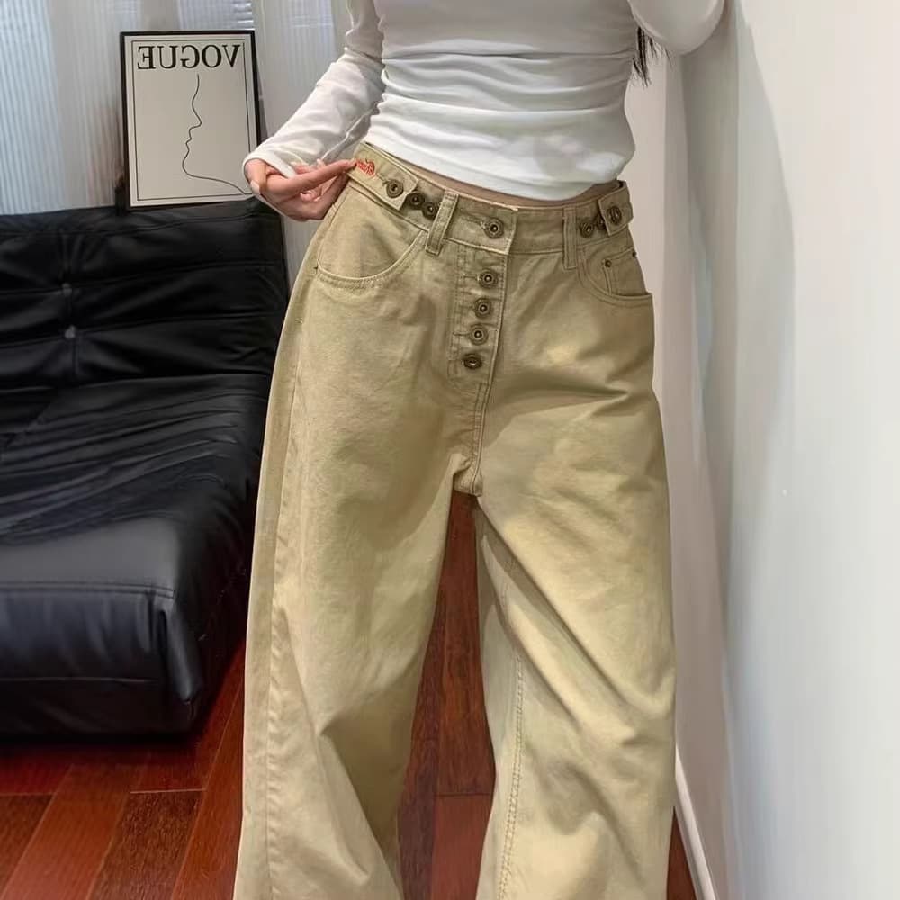 Slimming Khaki Straight Wide-Leg Jeans for Women 2026 New Style Plus Size Pear-Shaped Body Denim Wide-Leg Pants