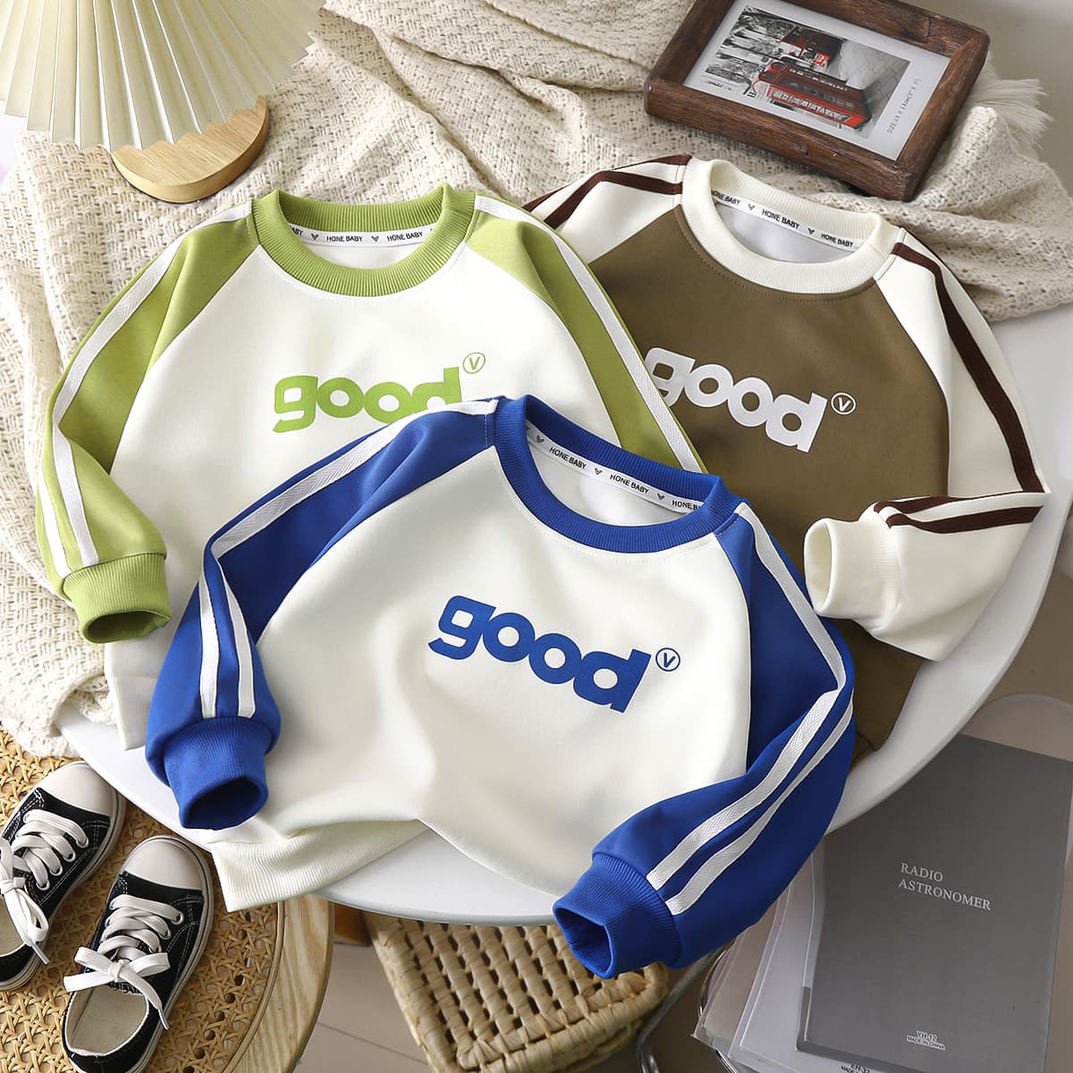 Children's Hoodie Autumn New Style Raglan Sleeve Korean Fashion Casual Trendy Boys Girls Long Sleeve Loose Round Neck Sweatshirt