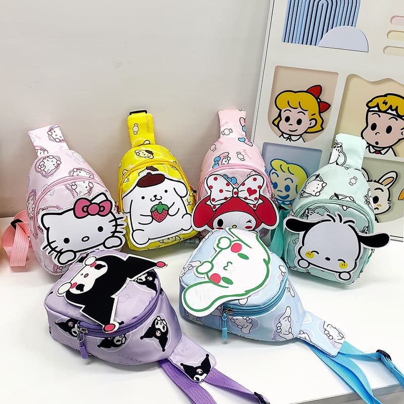 New Children's Cartoon Kuromi Chest Bag for Boys and Girls, Cute Princess Lightweight Accessory Crossbody Bag