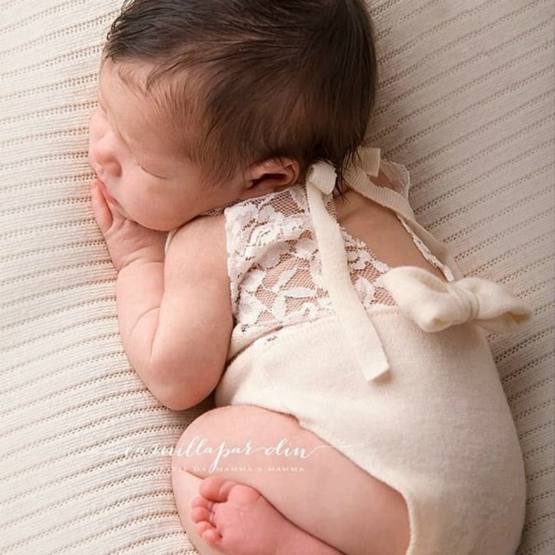Newborn Photography Clothing Knitted Lace Spliced Harness Bow Bow Studio Photography Clothing Dainty Romper