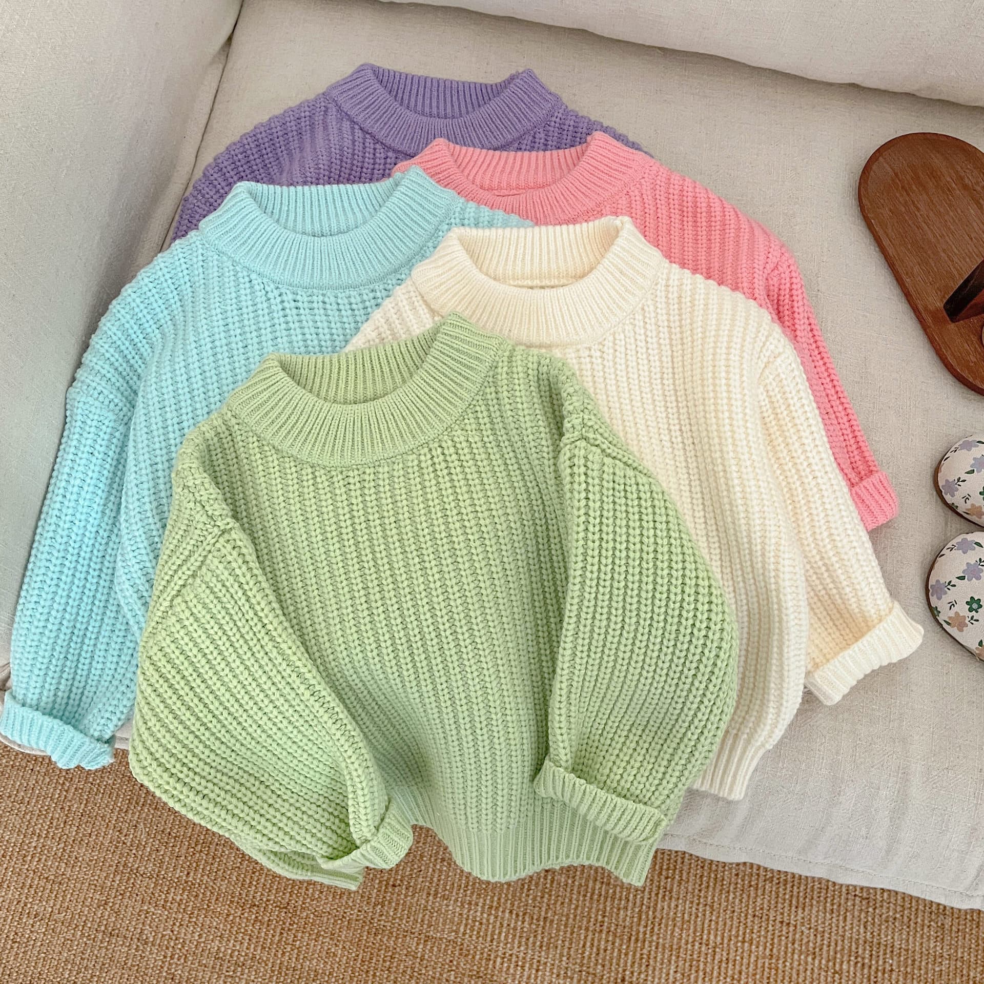 Baby Girl Solid Color Round Neck Pullover Sweater 2025 Spring Infant Korean Style Versatile Long Sleeve Knit Top