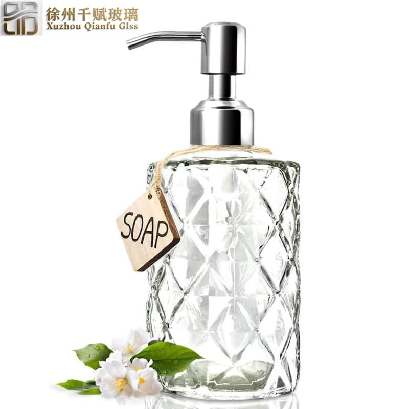 Direct Supply 304 Stainless Steel Pump Diamond Design Kitchen Bathroom Soap Dispenser Refillable Liquid Glass Soap Dispenser