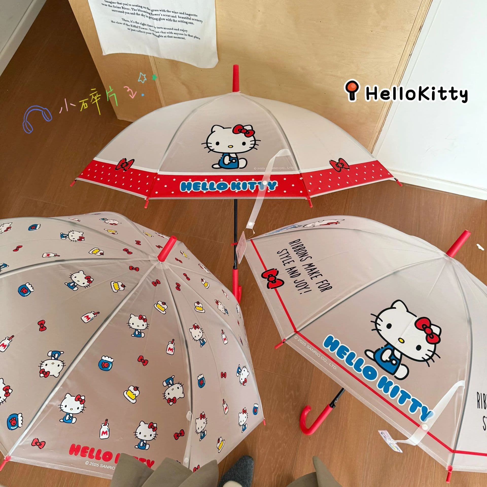 Hello Kitty Licensed Transparent Umbrella Automatic Cute Cat Girl Children Student Long Handle Umbrella