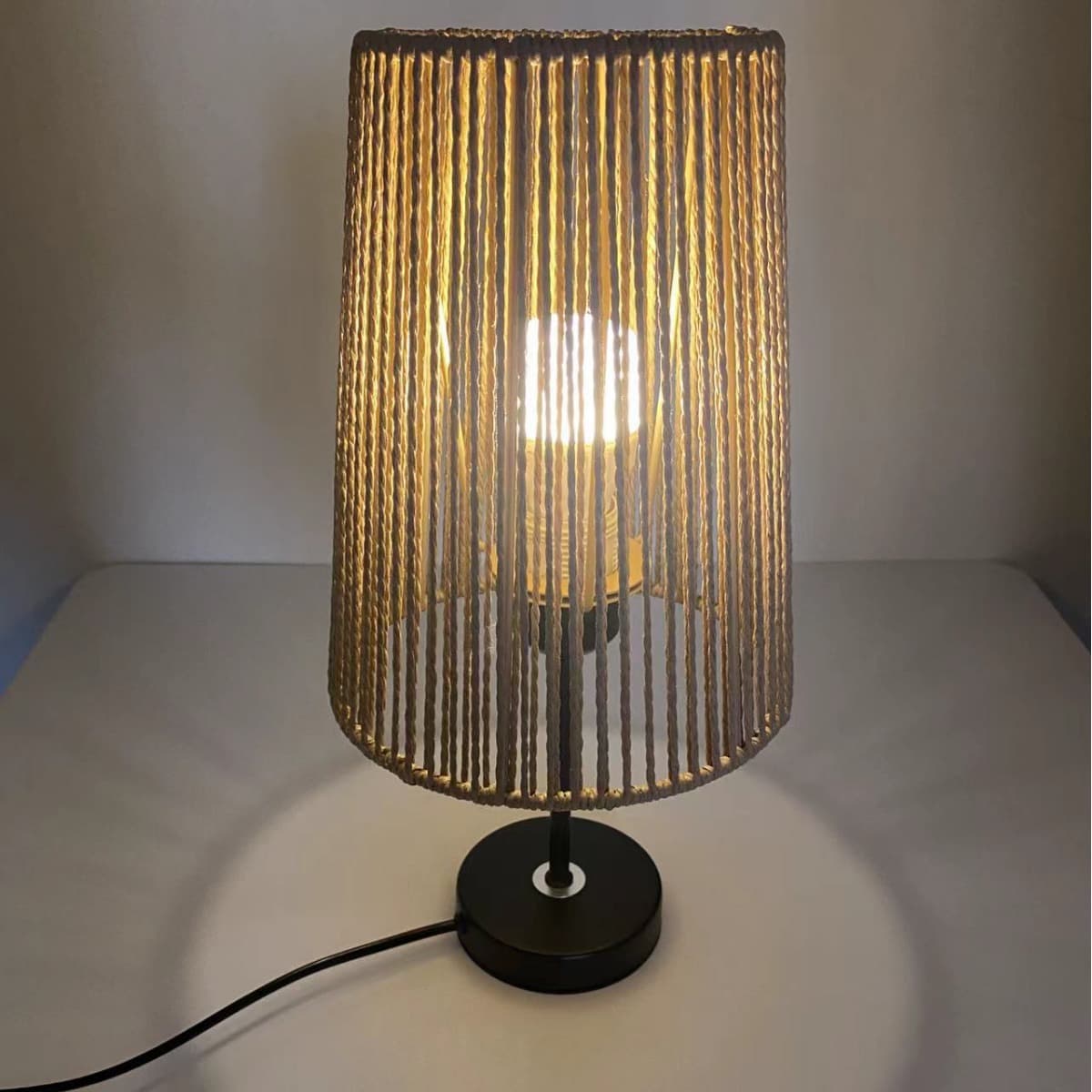 Paper rope table lamp rattan cover New Chinese style imitation rattan lampshade B&B restaurant Rattan lighting woven lampshade hand-knitted