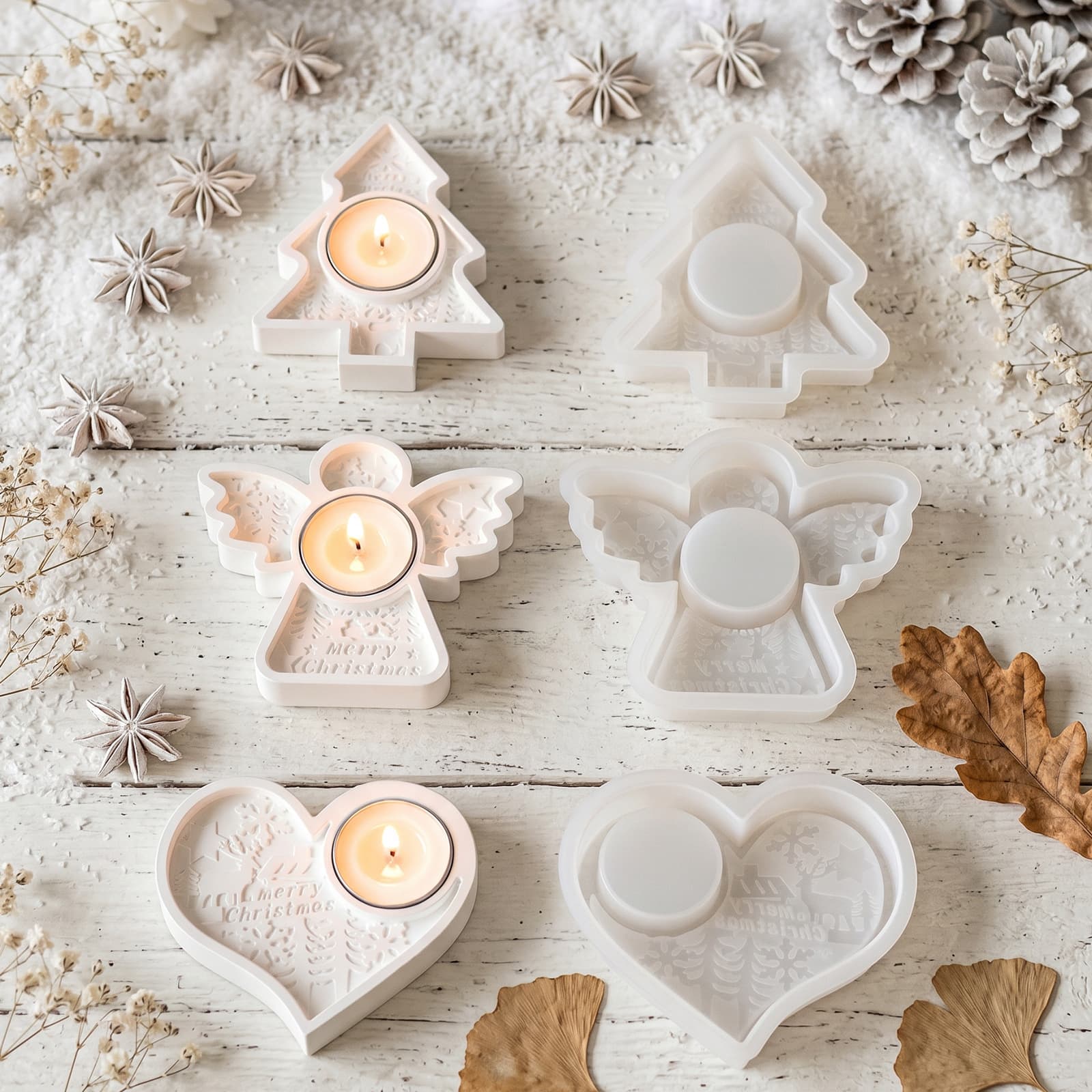 Christmas Candle Base Ornaments DIY Aromatherapy Angel, Reindeer, Snowflake, Christmas Tree Shape Silicone Mold