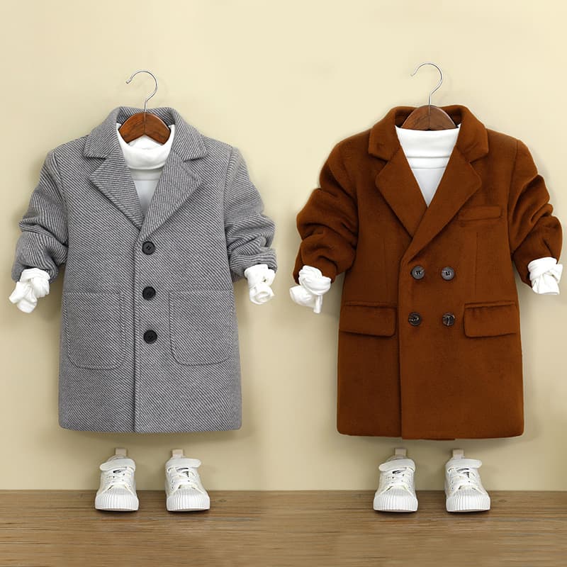 Boys' Cotton-Lined Wool Coat New Autumn/Winter Kids' British Style Thick Woolen Jacket for Toddlers & Children Warm Winter Wear