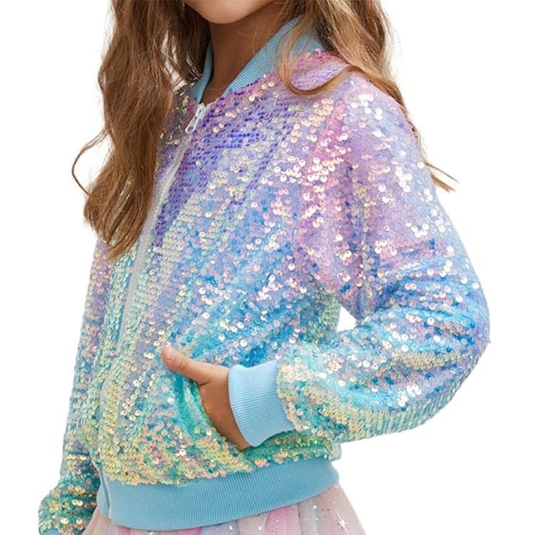 2024 New Cross-Border Best-Selling Amazon Kids Girls Sequin Color-Block Jacket Colorful Sequins Trendy In Stock