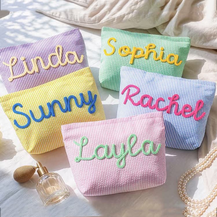 New Makeup Bag Lipstick Touch-Up Travel Coin Purse Portable Toiletry Bag Soft Striped Storage Bag