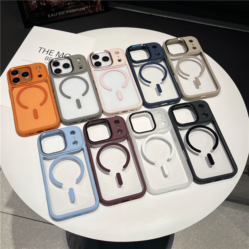 Suitable for Apple 18Promax simple iPhone17Promax gold shield magnetic phone case transparent protective cover