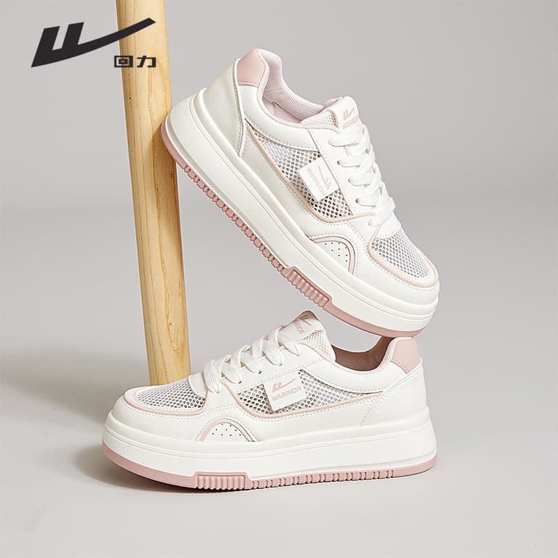 Warrior Pink Board Shoes Single Mesh Breathable Women's Lightweight Versatile Casual Shoes Little Chanel Style Thick Sole White Sneakers