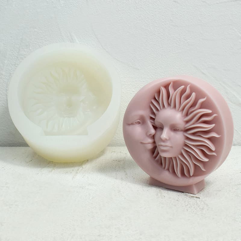 Cross-border Sun Moon Double-sided Silicone Mold for Aromatherapy Candles, European and American Style Plaster Ornament, Epoxy Resin Mold